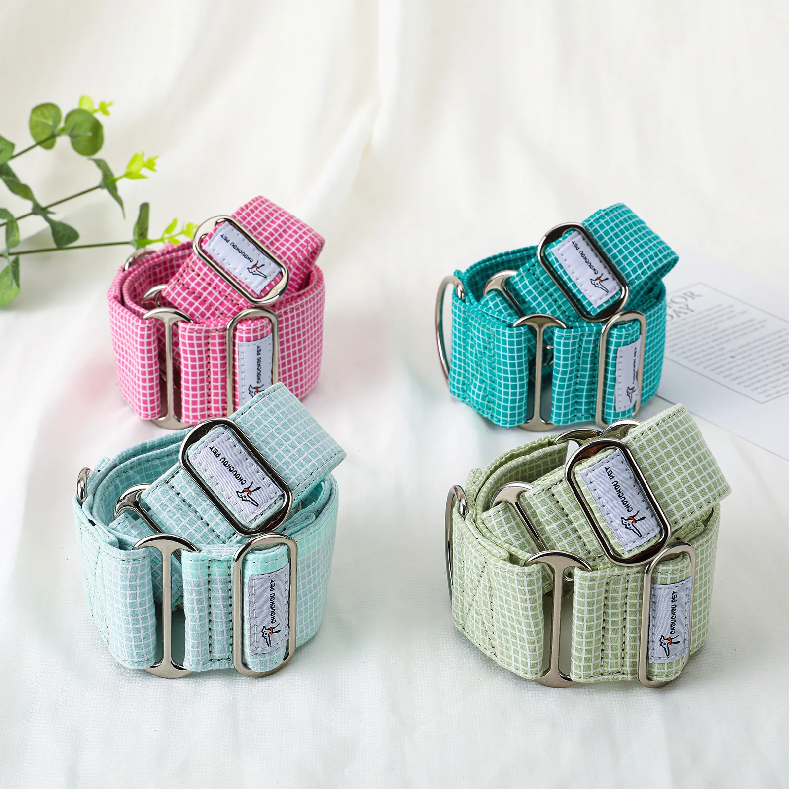 Collar ajustable suave para galgos italianos de algodón, azul y rosa - imagen 3