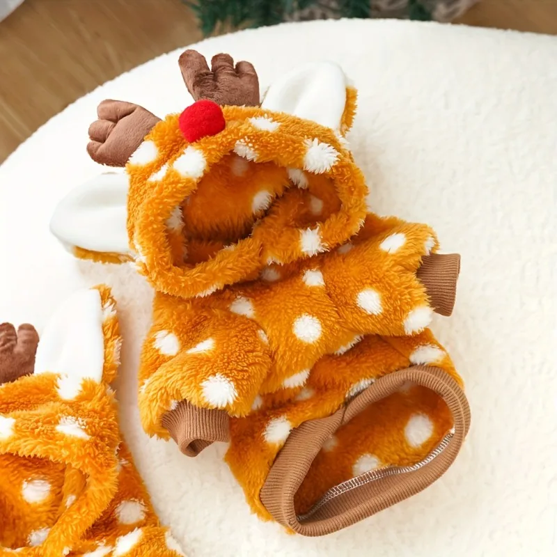 Disfraz de Reno para Perros y Gatos – Traje Navideño con Gorro y Forro Suave