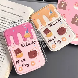 Espejo de maquillaje plegable portátil con diseño de oso de queso