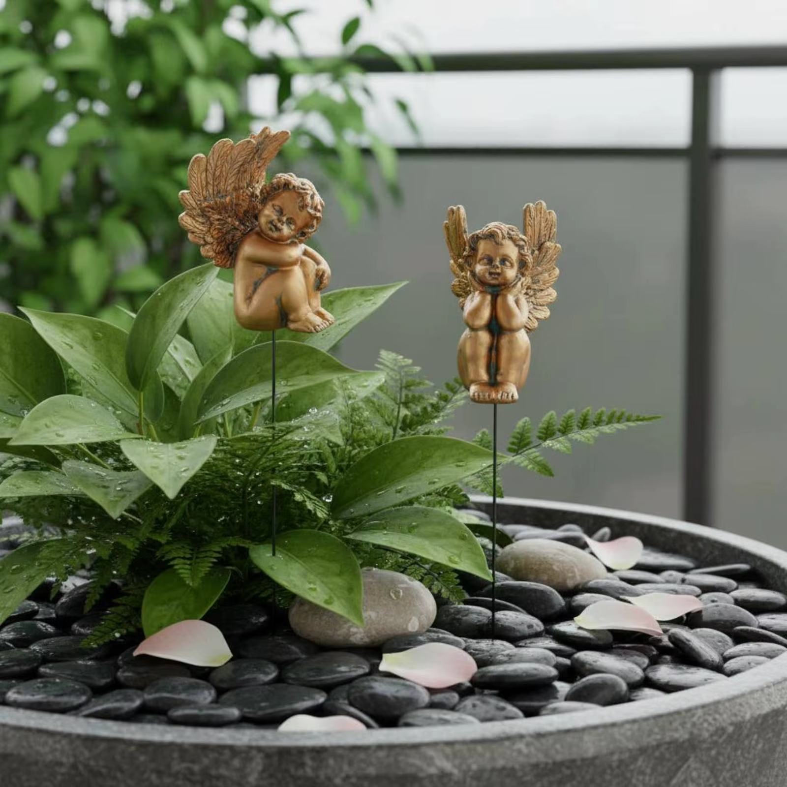 Estaca de jardín con querubín para gatos y perros – Bronce antiguo - imagen 4