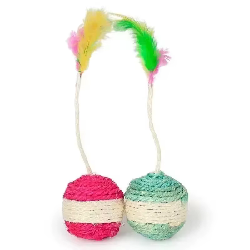 Pelota rascadora de sisal con plumas, juguete para gatos - imagen 2