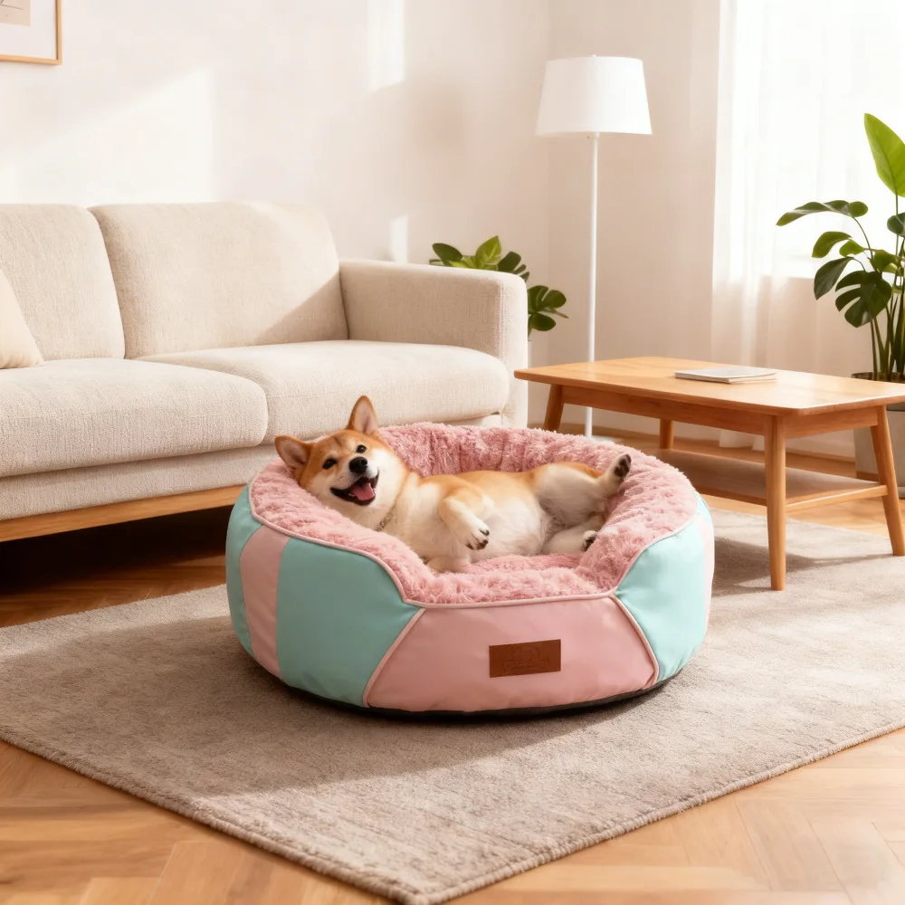 Cama para mascotas con aspecto de cuero cálido