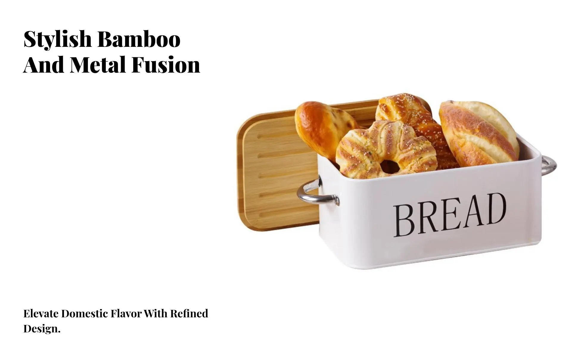 Contenedor de pan metálico con tapa de bambú