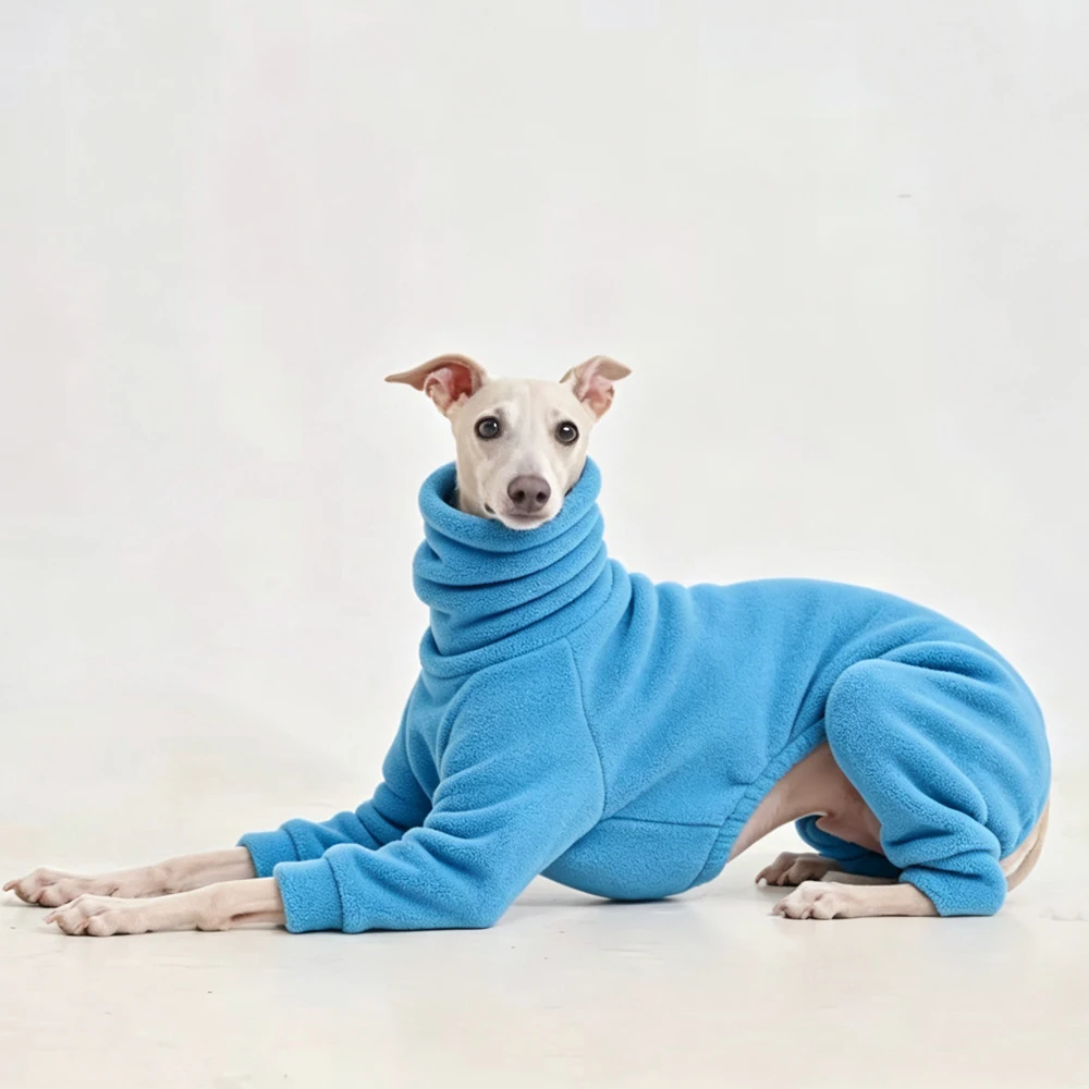 Abrigo polar con cuello alto para galgos y perros pequeños – Sudadera azul cálida - imagen 4