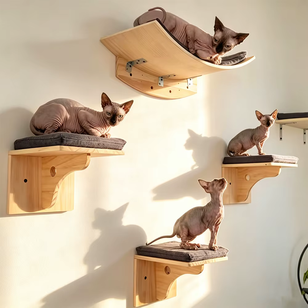 Conjunto mural para gatos con hamaca, escaleras y caseta - imagen 4