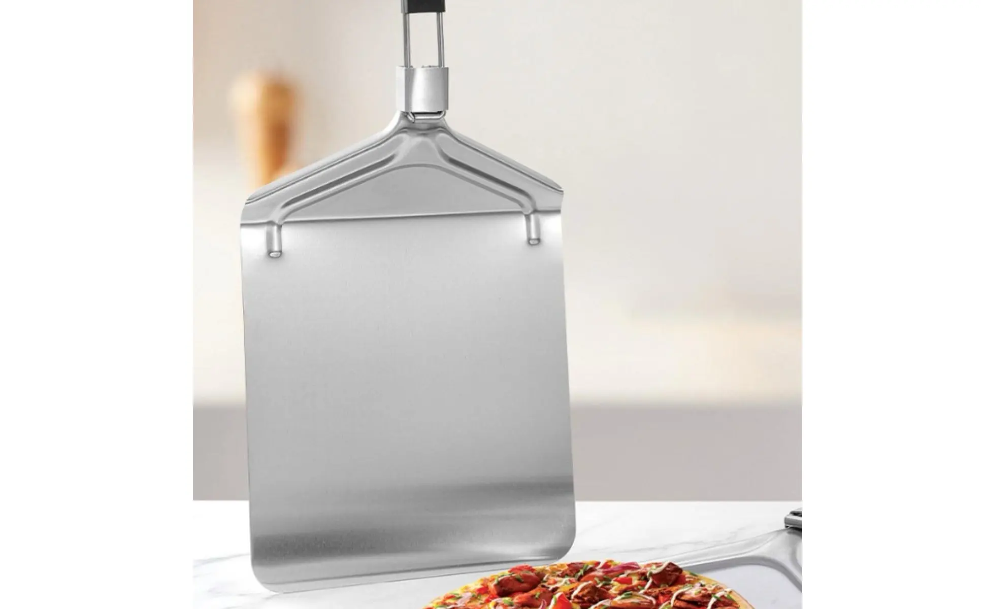 Pala para pizza de acero inoxidable con mango desmontable y plegable, superficie amplia para deslizar la masa