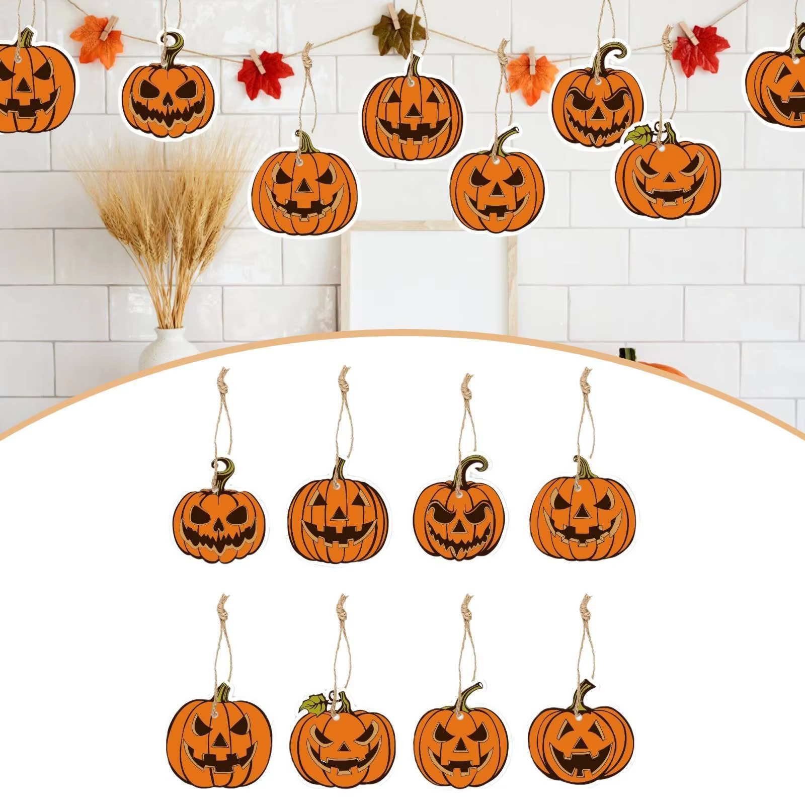 Pack 8 Calabazas Colgantes de Halloween – Adornos de Papel para Fiesta - imagen 5