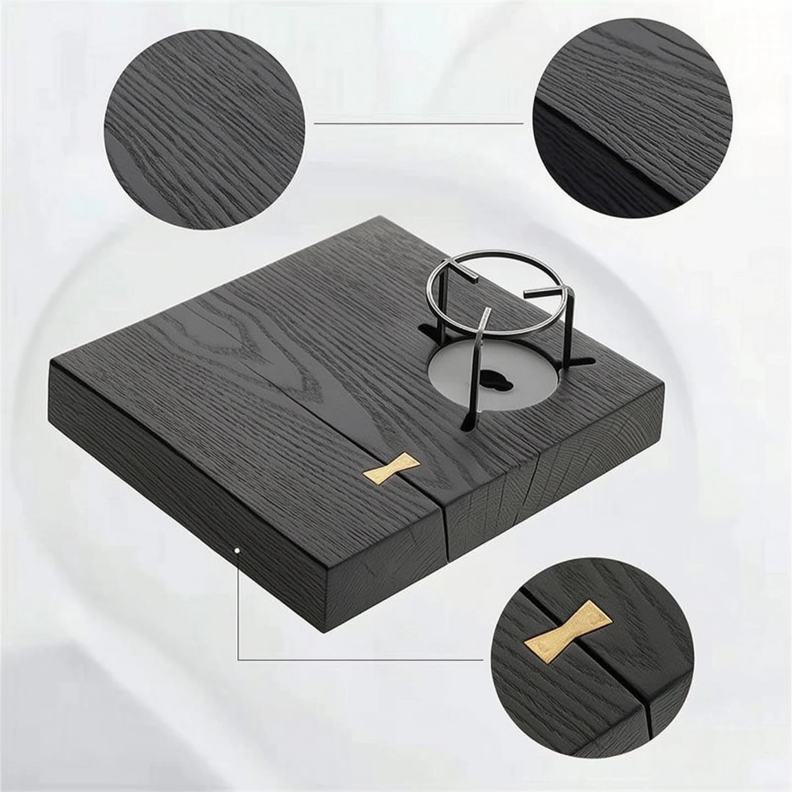 Bandeja de té minimalista de madera – Mesa auxiliar con abertura compacta