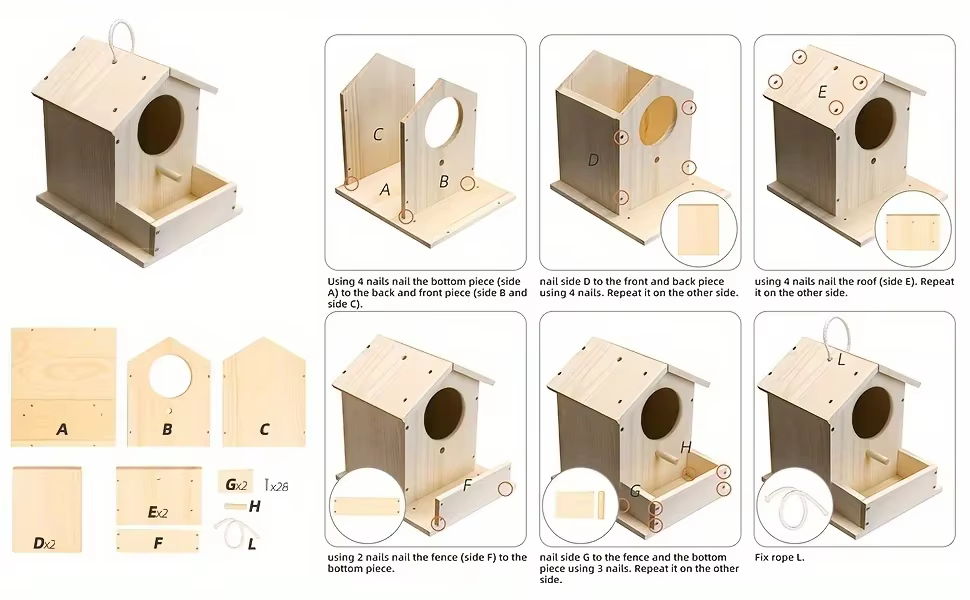Casa para pájaros de madera decorada con pinturas
