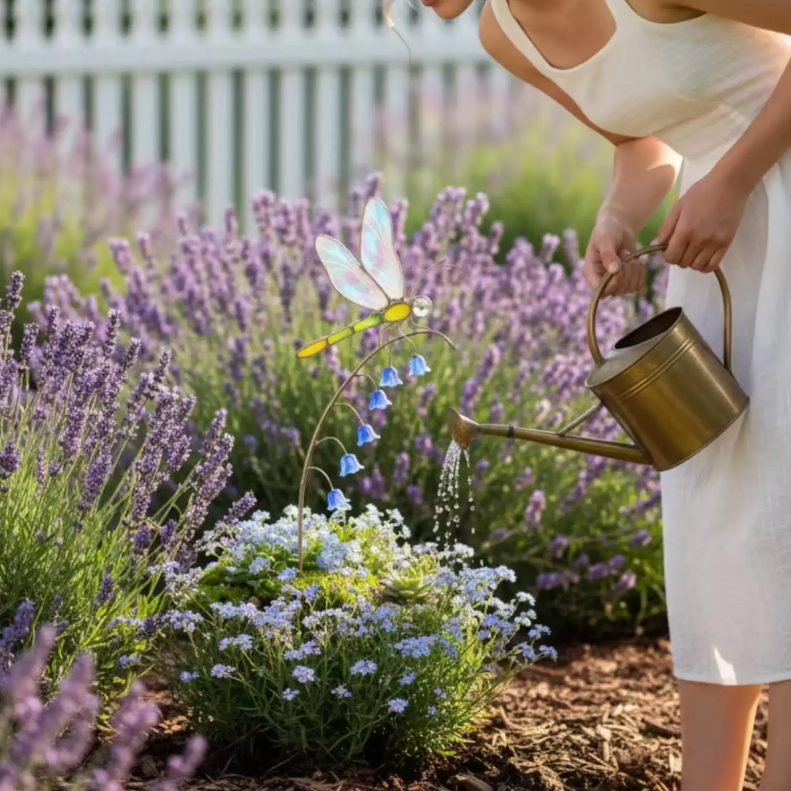 Estaca decorativa de jardín con forma de libélula y adornos florales - imagen 5