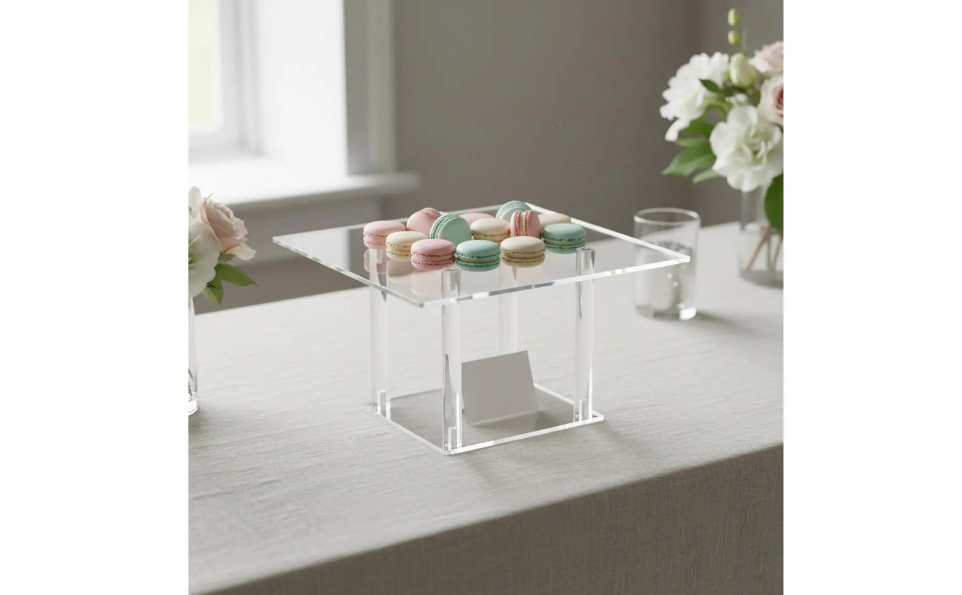 Juego de exhibidores transparentes para pastelería en mesa