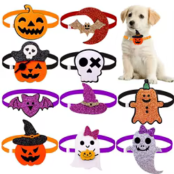 Halloween para perro: collar ajustable con lazo esqueleto y calabaza