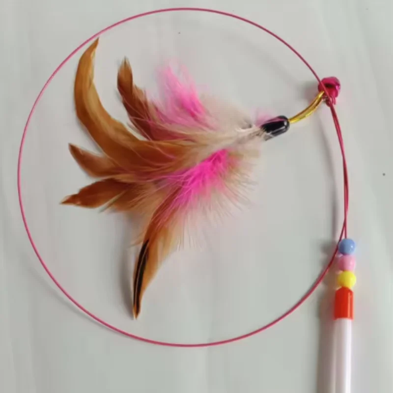Juguete para gatos con plumas y campana: palo de acero para jugar - imagen 3