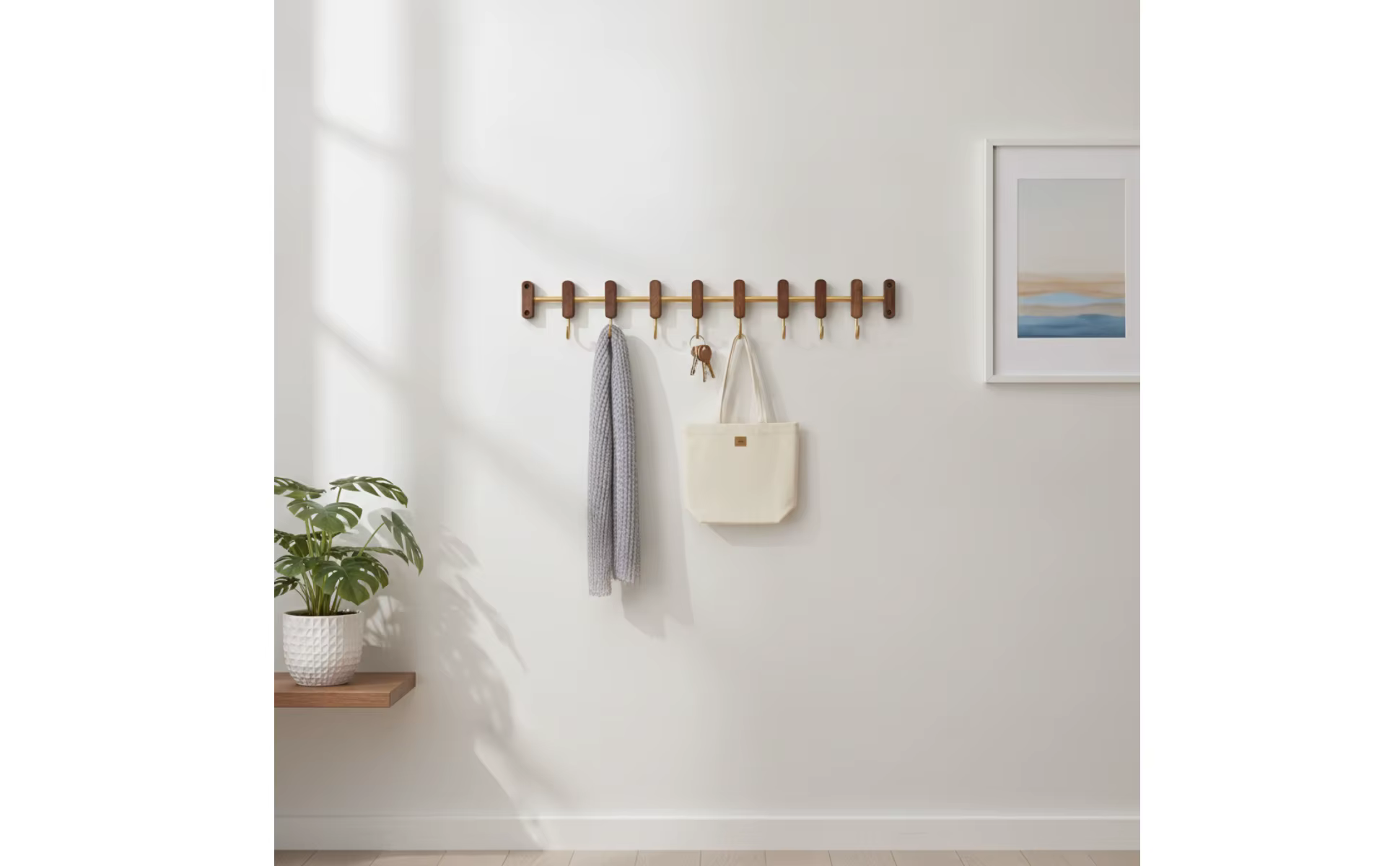 Perchero de pared organizador con barra metálica ajustable