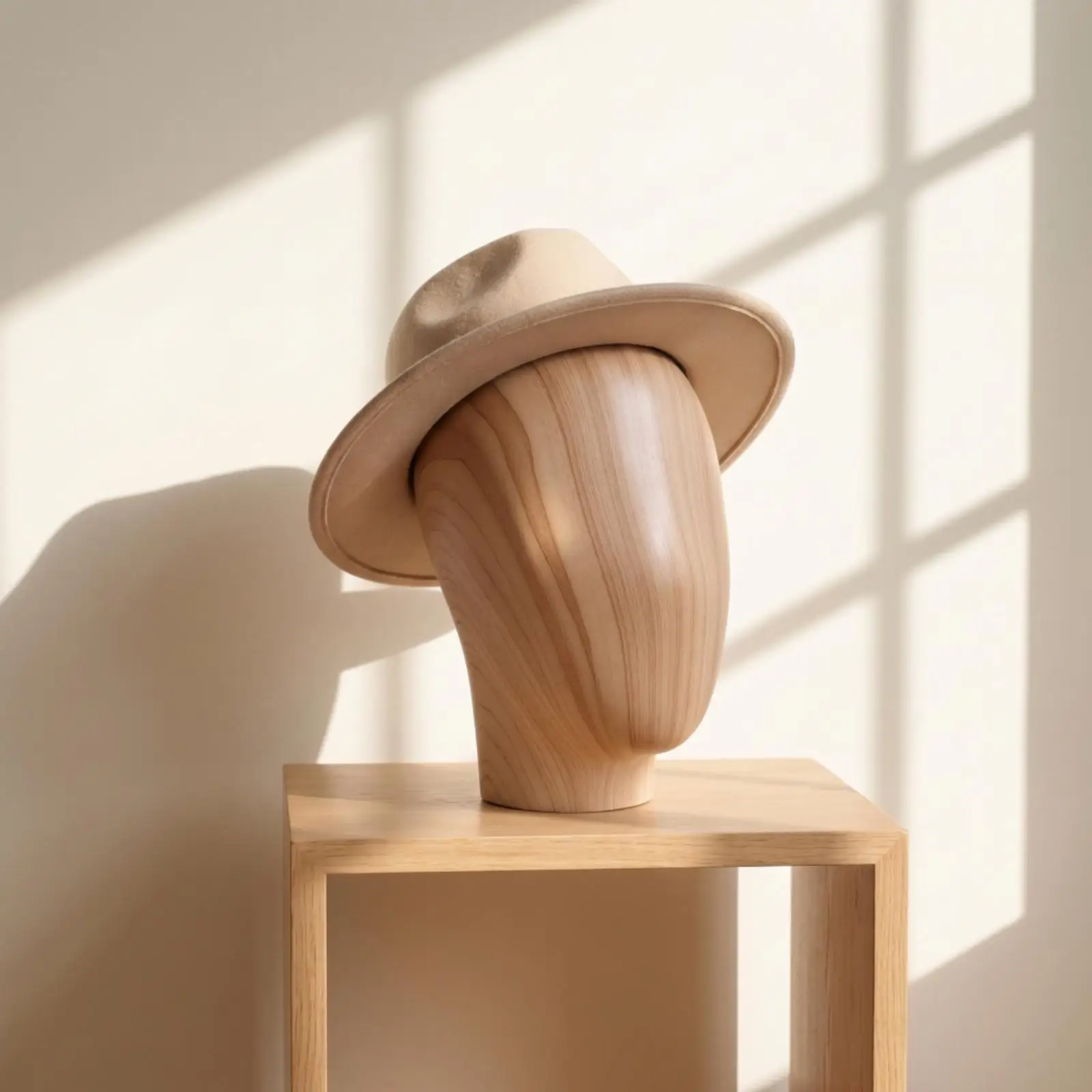 Cabeza maniquí imitación madera para exhibir sombreros – Soporte resistente - imagen 3