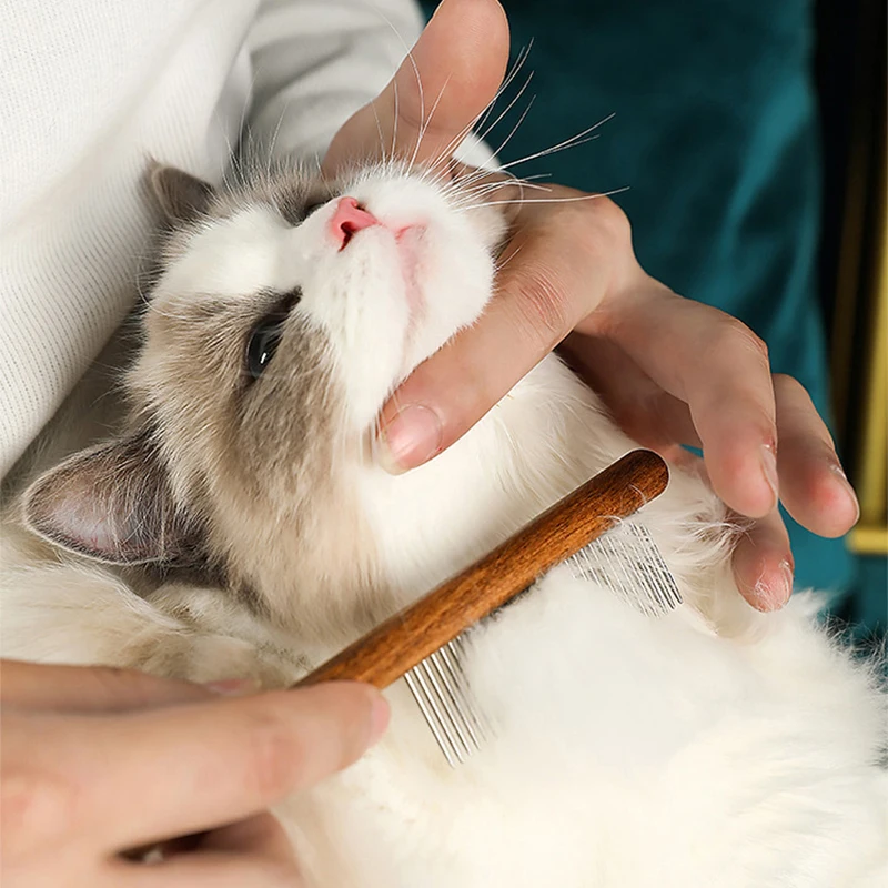 Peine deshare para gatos y perros – Acero inoxidable y mango de madera - imagen 5