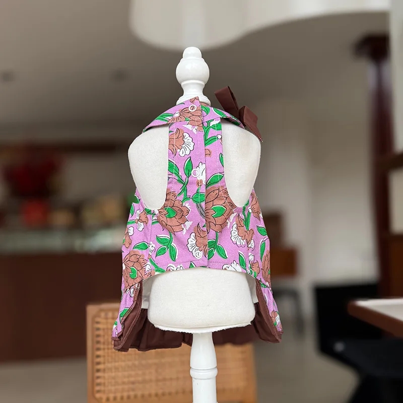 Vestido floral de princesa para perros pequeños, con lazo y volantes