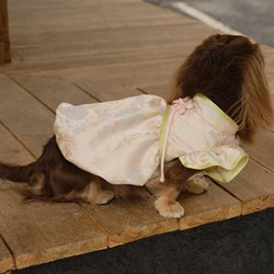 Vestido Cheongsam suave con lazo y perlas para teckel o perro mini
