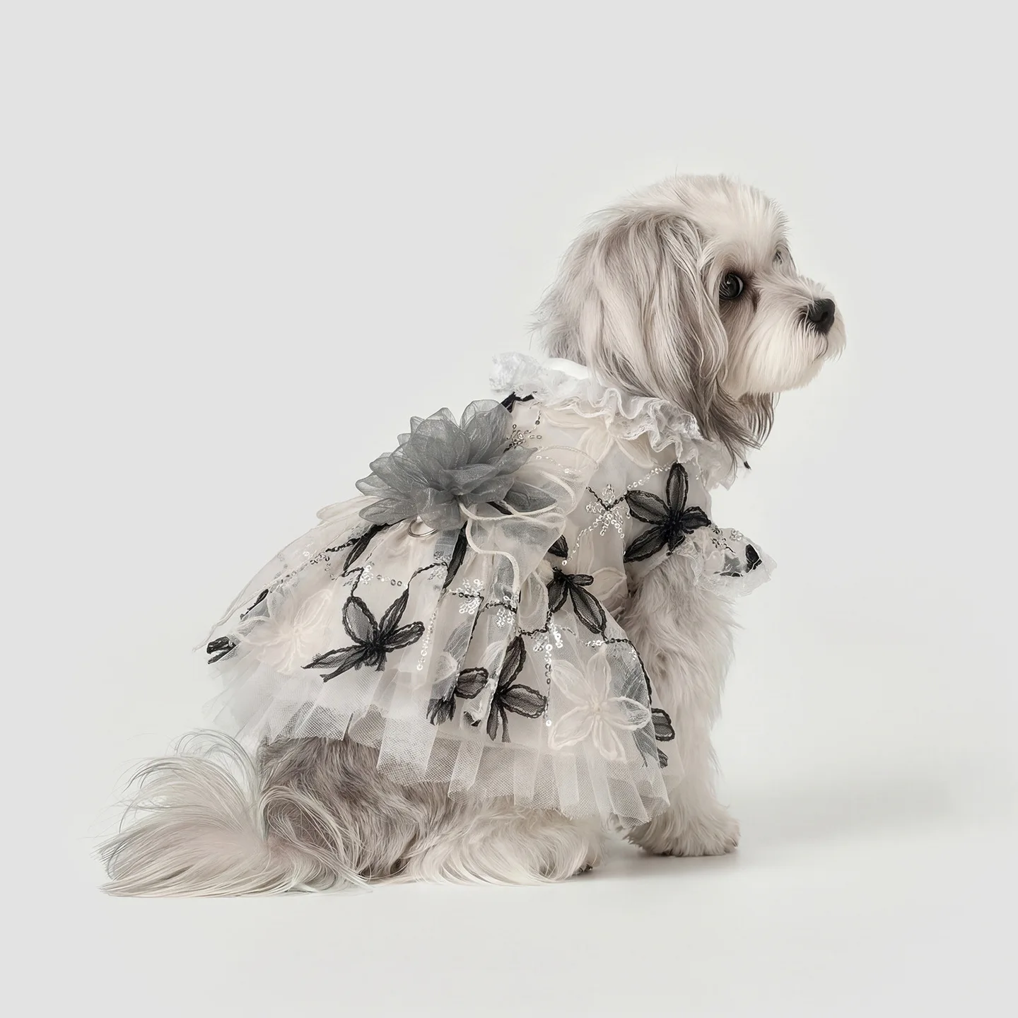 Vestido de malla bordado para mascotas en vista general
