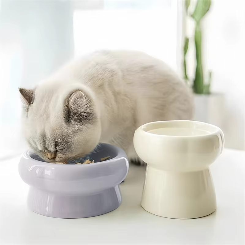 Tazón cerámica elevado inclinado para gatos y cachorros forma flor