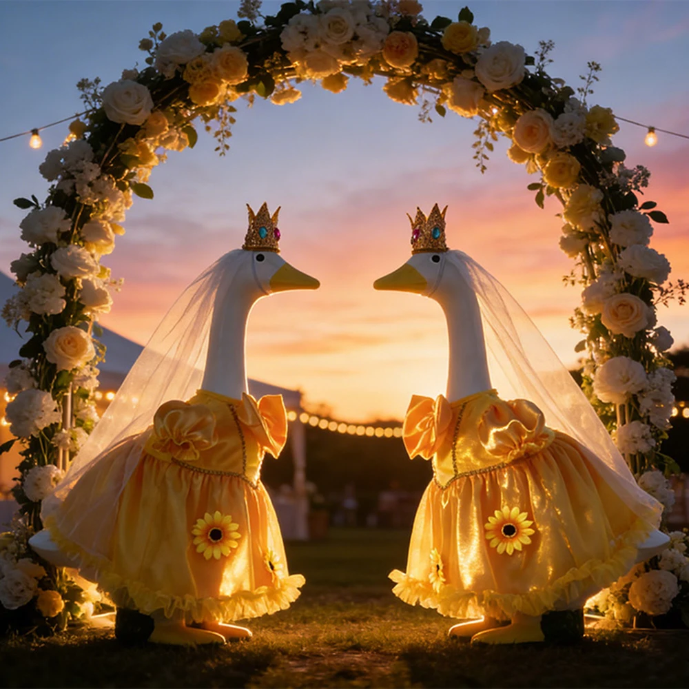 Traje de novia y novio para estatua de ganso de jardín - imagen 2