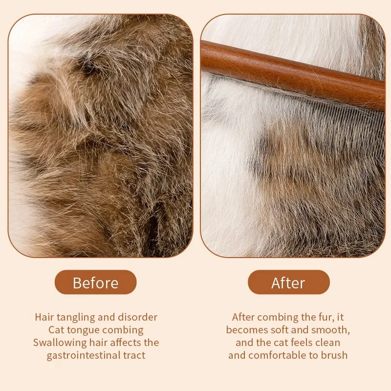 Peine deslanador acero inoxidable mango madera para gatos y perros - imagen 4