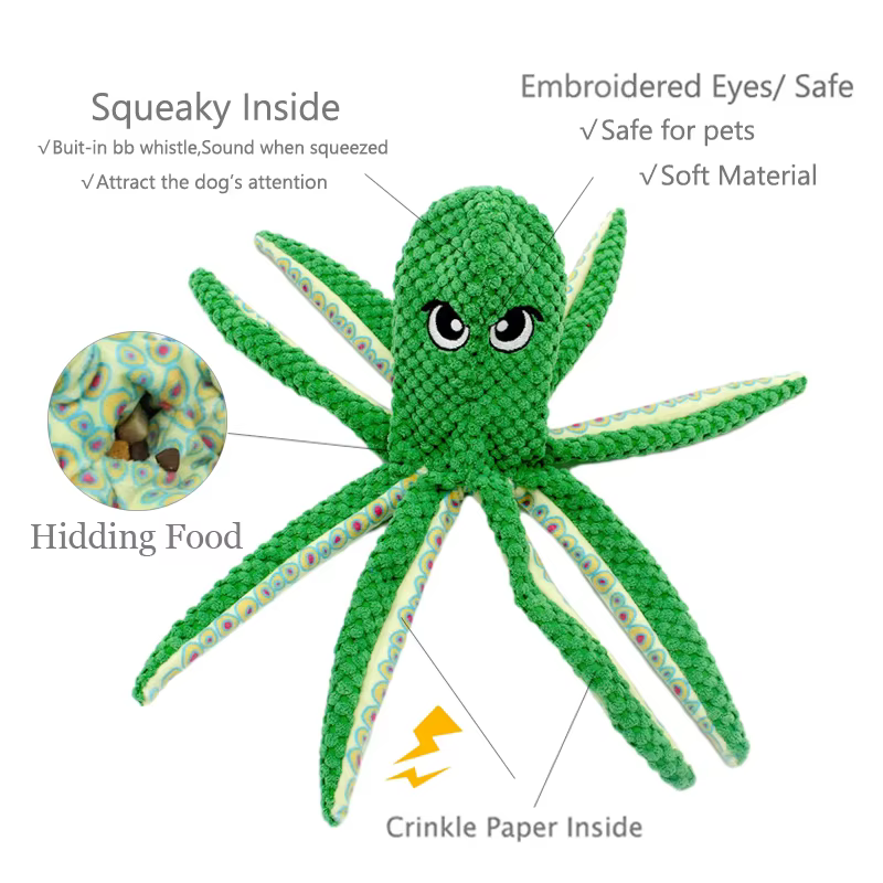 Juguete Peluche Octopus para Perros – Mordedor Interactivo con Sonido - imagen 2