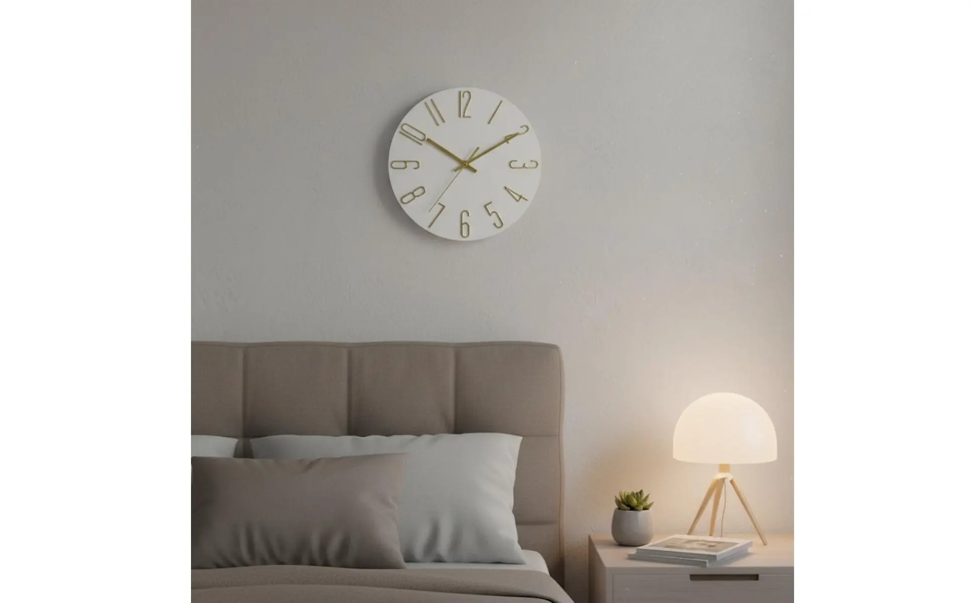 Reloj de pared redondo minimalista con acabado de madera texturizada