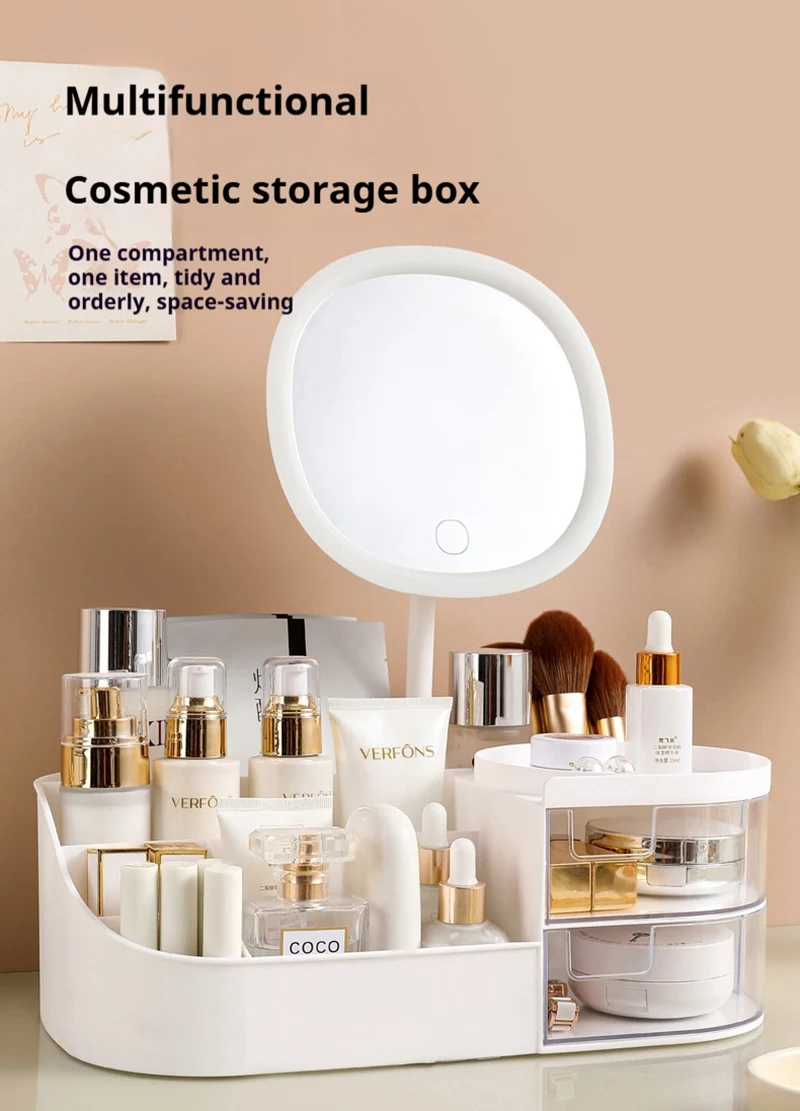 Makeup storage box in cream and white finish