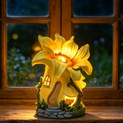 Decoración solar jardín con luces nocturnas flor castillo para mascotas