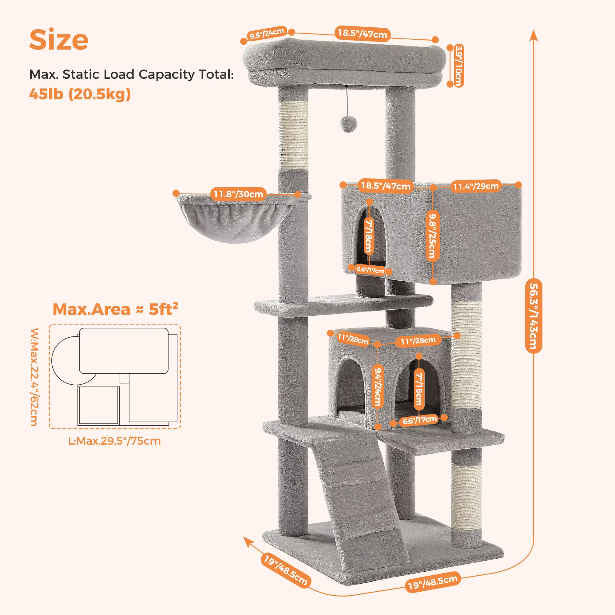 Torre de rascador multinivel en tonos beige y gris