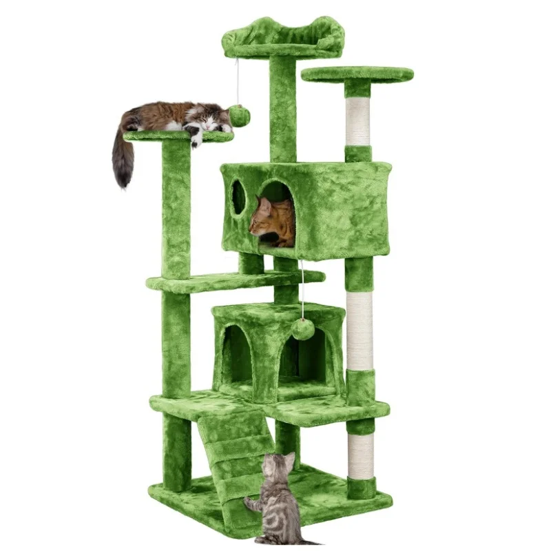 Árbol rascador para gatos con sisal y cama – Torre verde alta - imagen 3