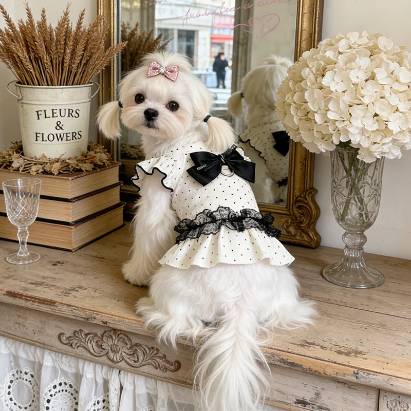 Vestido de encaje transpirable con lazo para gatos y perros - imagen 5