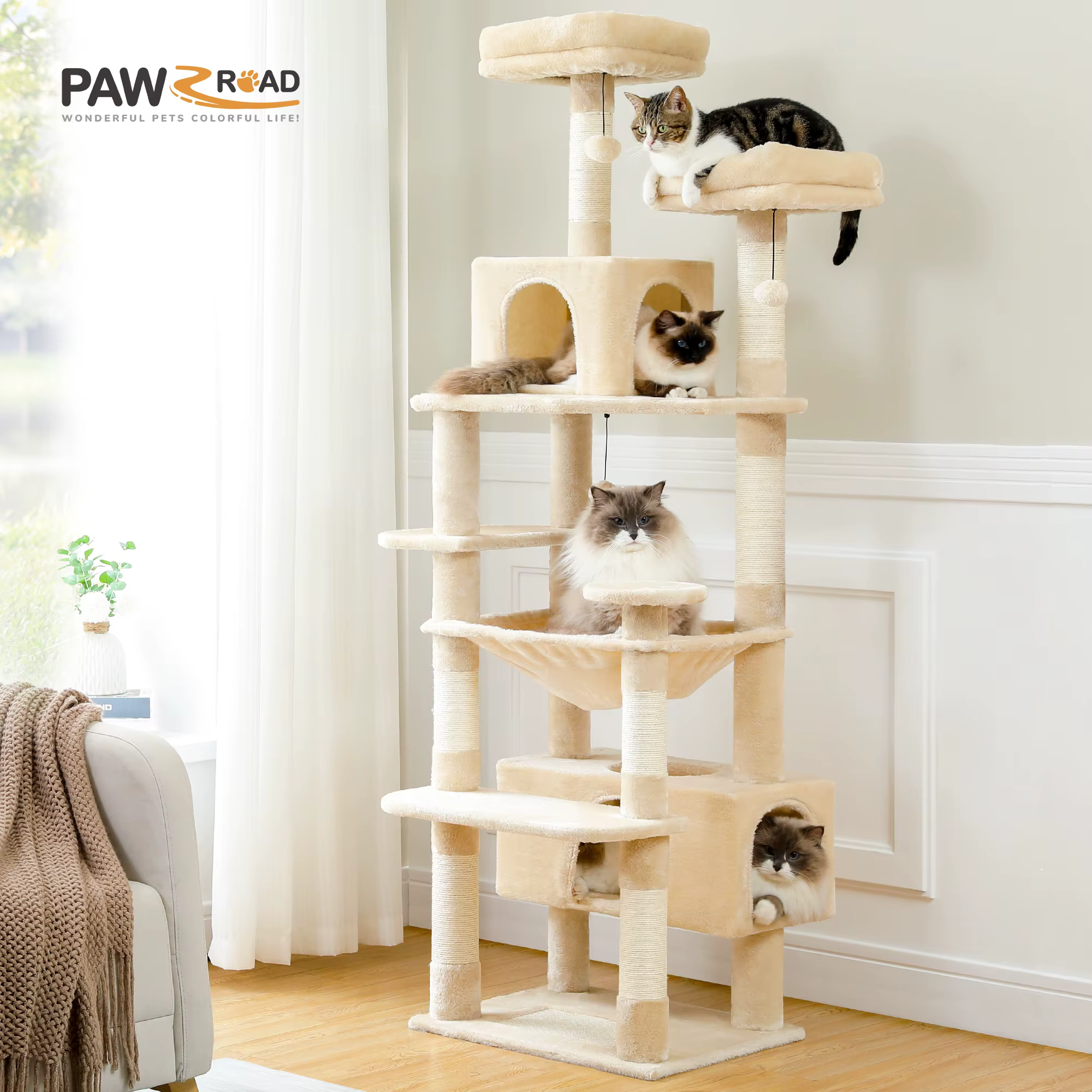 Árbol para gatos de varios niveles con rascador, hamaca y cueva - imagen 2
