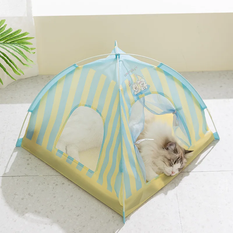 Casa de verano para mascotas con colchoneta transpirable en color beige