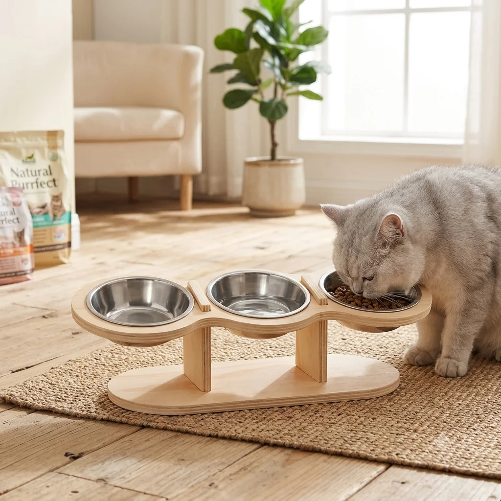 Comedero elevado inclinado de acero inoxidable para gatos y perros - imagen 4