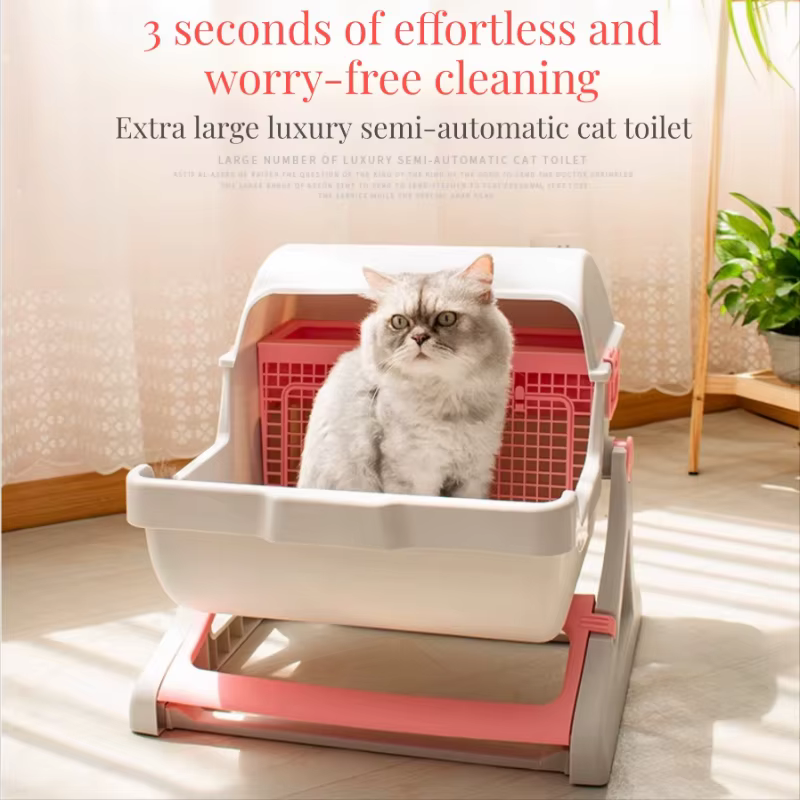 Caja de arena semicerrada con cribado manual para gatos – Fácil limpieza - imagen 5