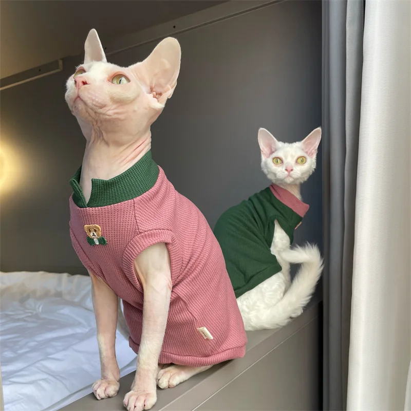 Camiseta waffle rosa para gato