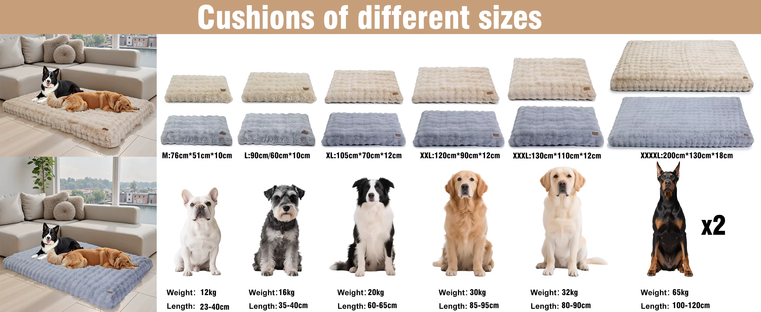 Cama para perros con felpa gruesa y base antideslizante