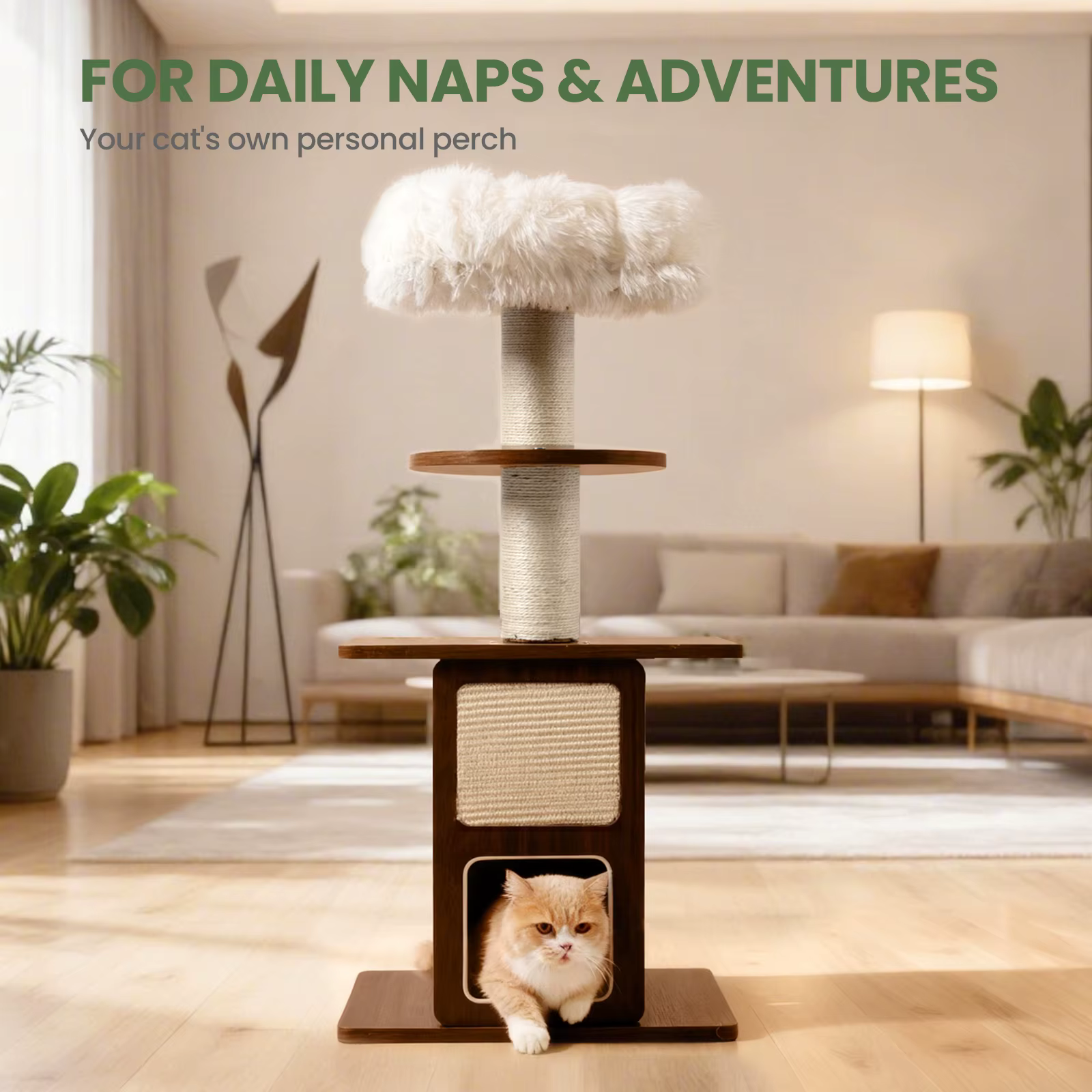 Árbol para gatos mediano con escalera, multinivel y postes rascadores - imagen 5