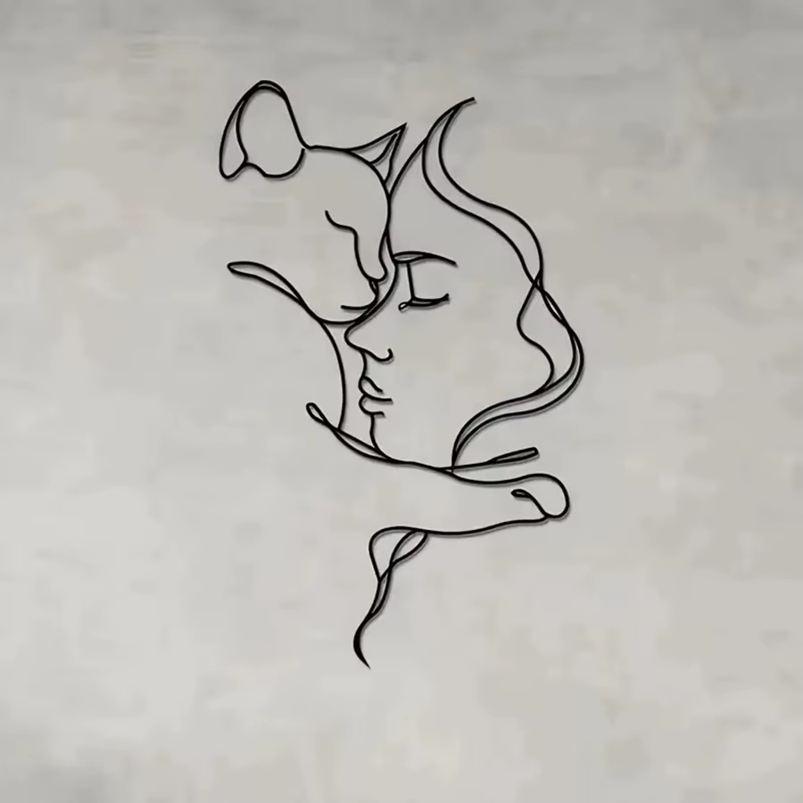 Arte de pared metal gato mujer vista frontal