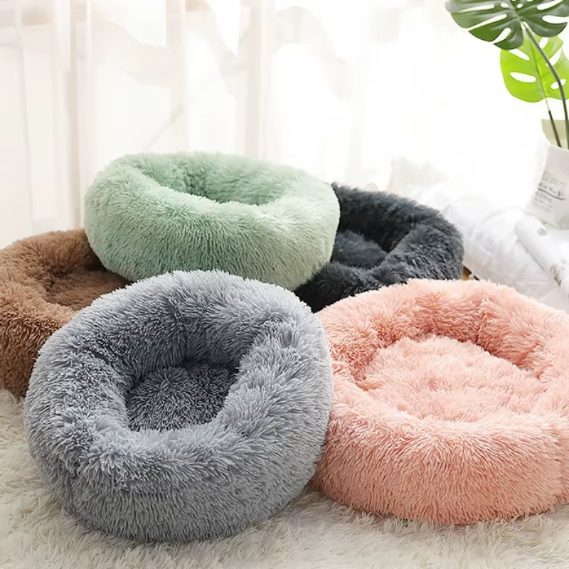Cama redonda de felpa lavable con funda extraíble para gatos y perros - imagen 3