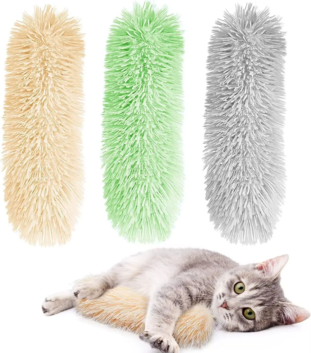 Juguete peluche para gatos con hierba gatera – Almohada de tiras interactiva - imagen 4