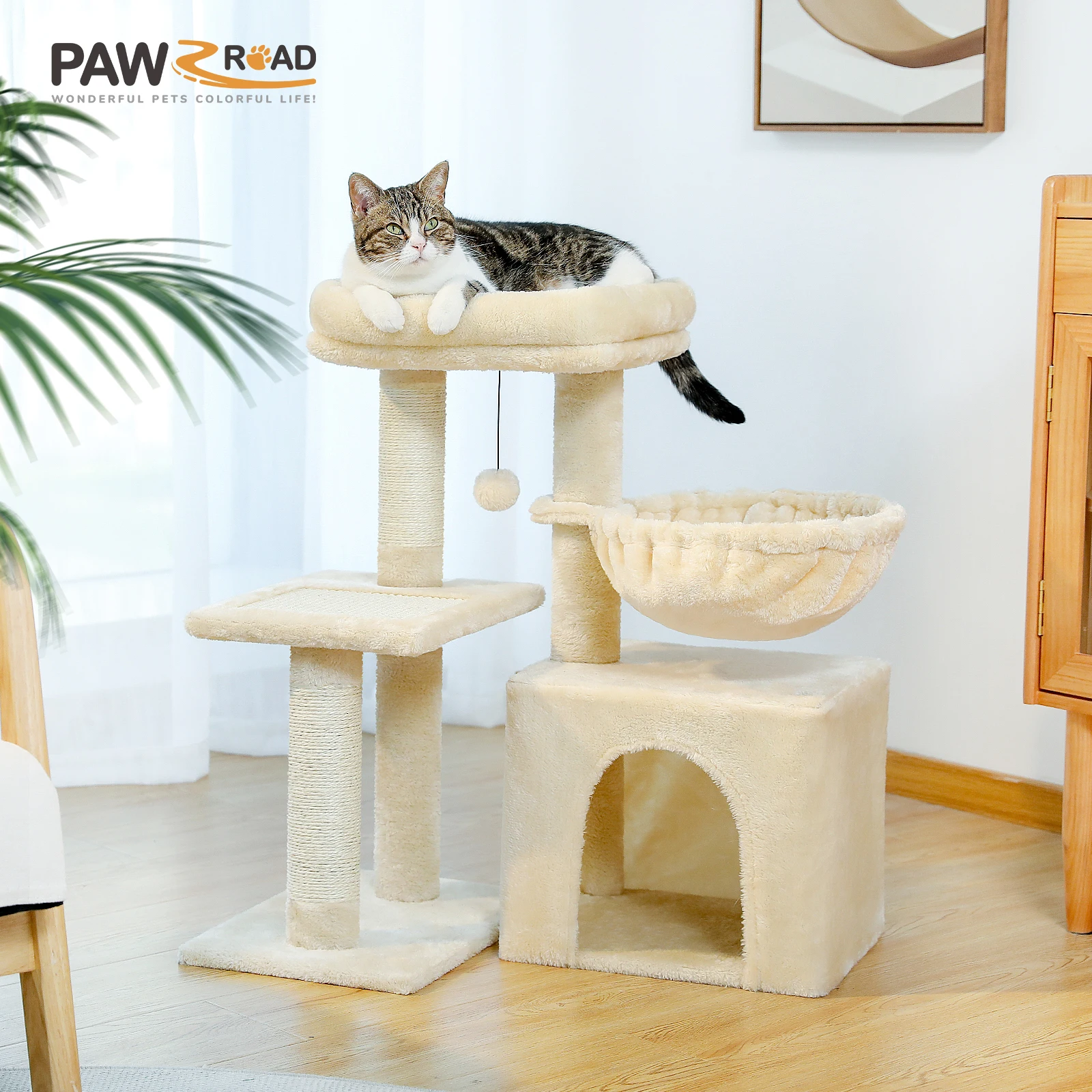 Árbol rascador para gatos con cama y hamaca suave, torre pequeña - imagen 2