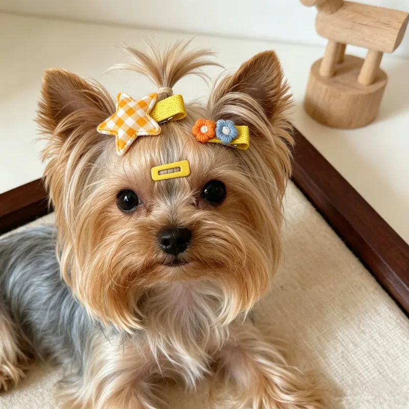 Pinzas pelo gatos y perros pequeñas con flores bordadas estilo dulce - imagen 4