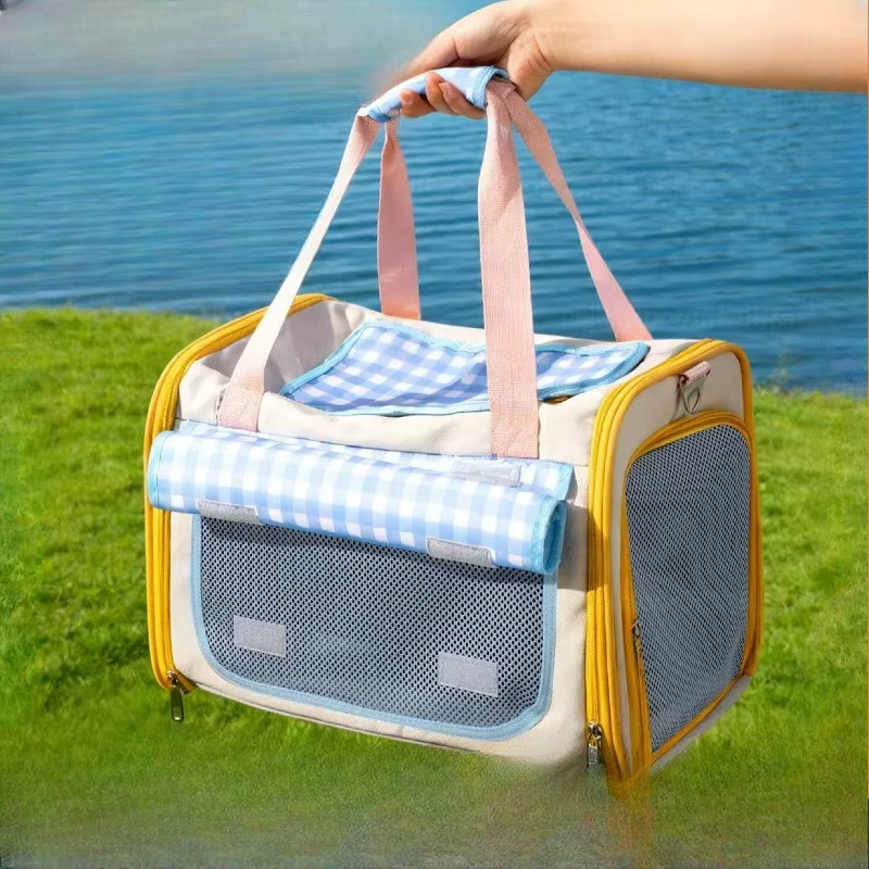Bolsa de transporte a cuadros para perros y gatos, gran capacidad - imagen 3