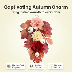 Corona de otoño decorativa para puerta – Flores artificiales y decoración natural