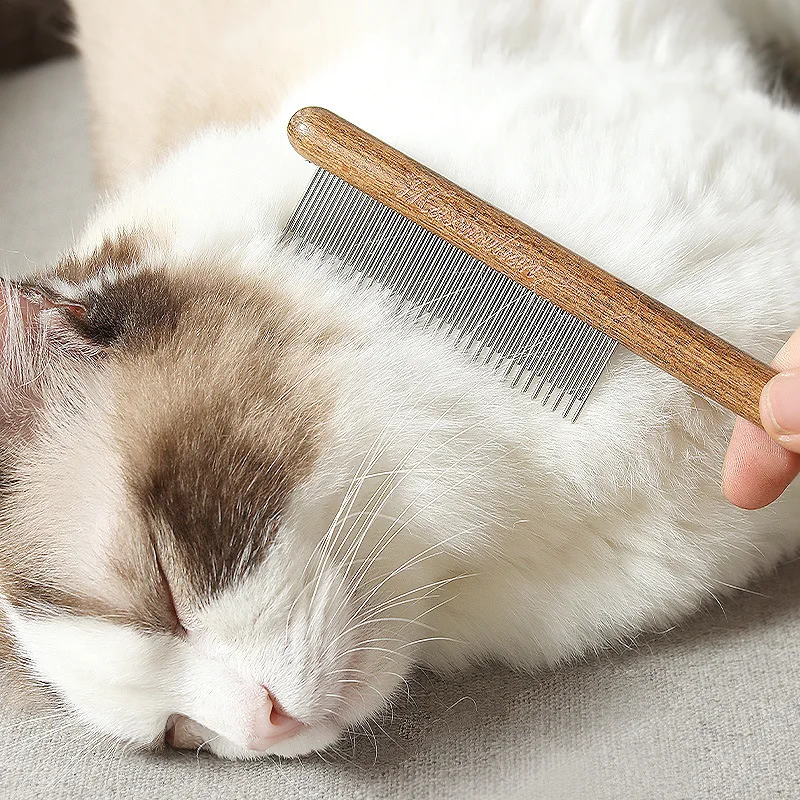 Peine deshare para gatos y perros – Acero inoxidable y mango de madera - imagen 4
