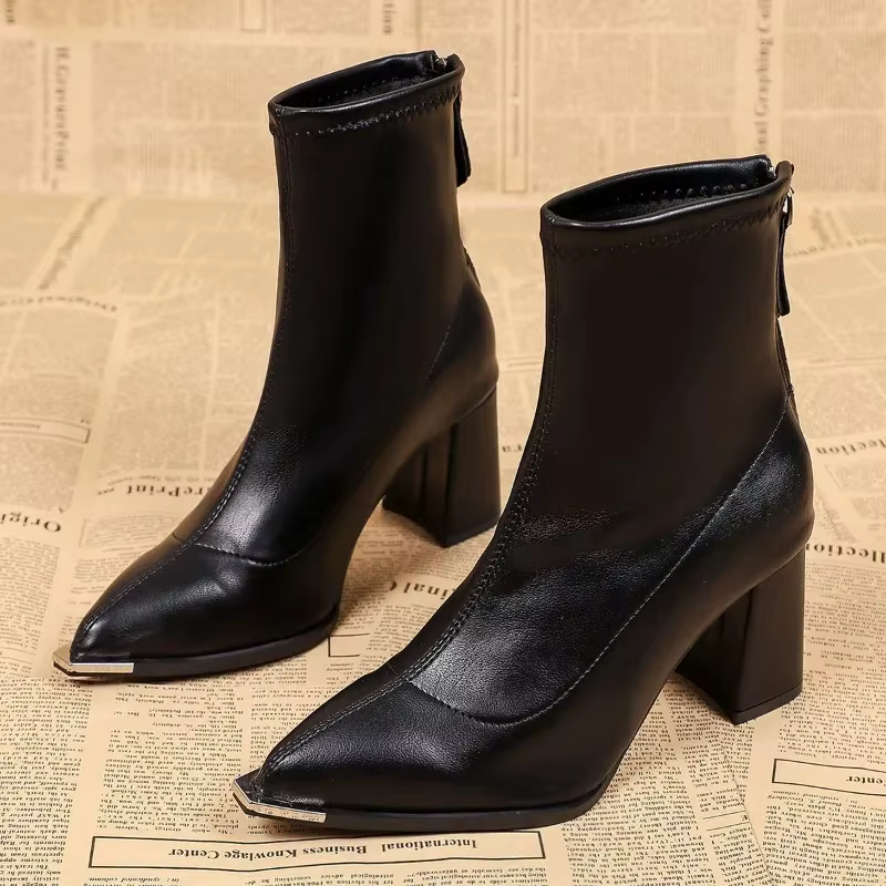 Botines de tacón alto para mujer con cremallera – Estilo punta puntiaguda - imagen 3