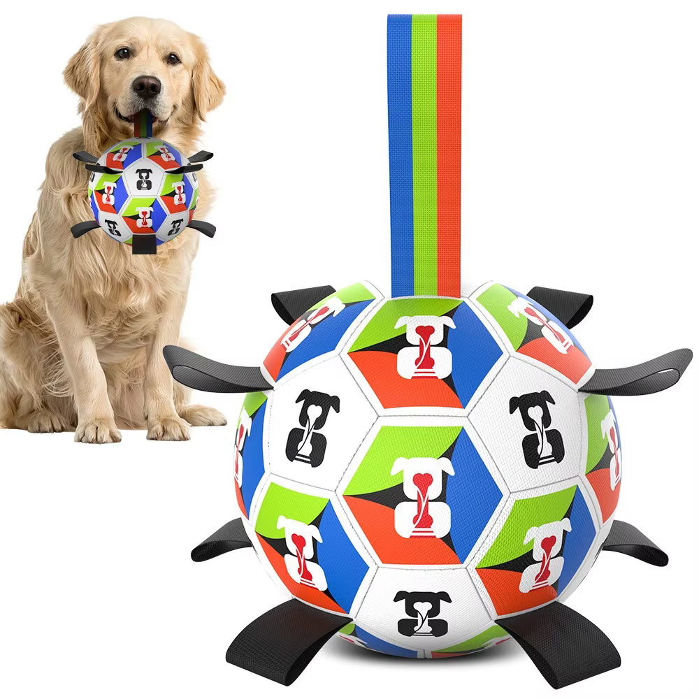 Juguete interactivo de fútbol para perros con asas